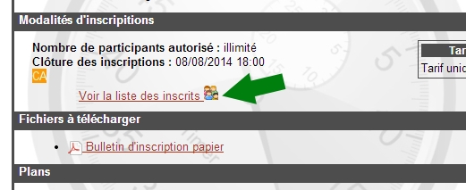 Voir la liste des inscrits Ã  une Ã©preuve